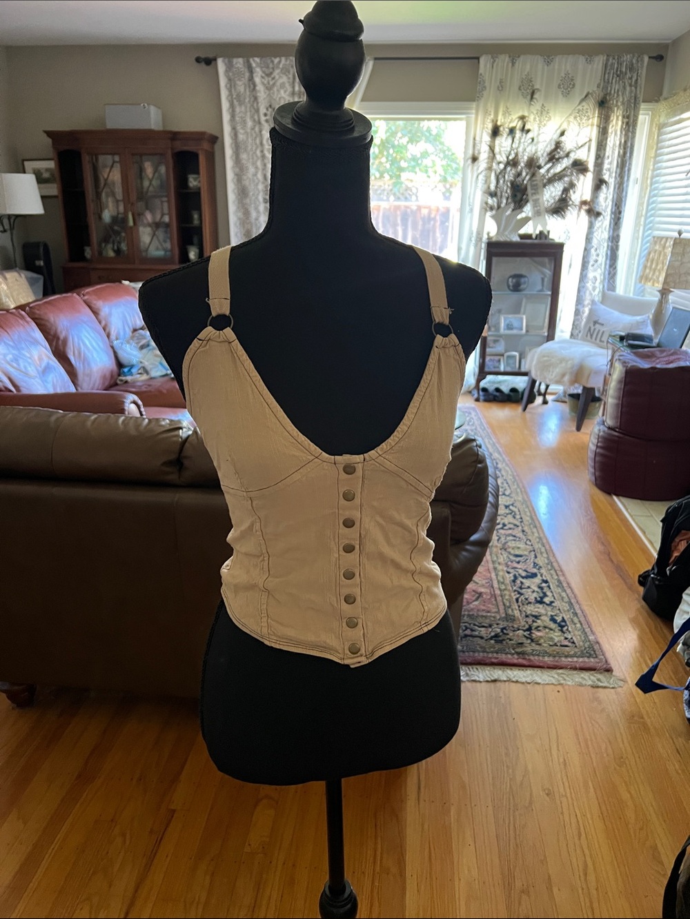 Free People Beige Button-Front Corset Cami